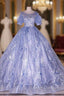 Blue Tulle Lace Short Sleeve Backless Beading Quinceanera Dress