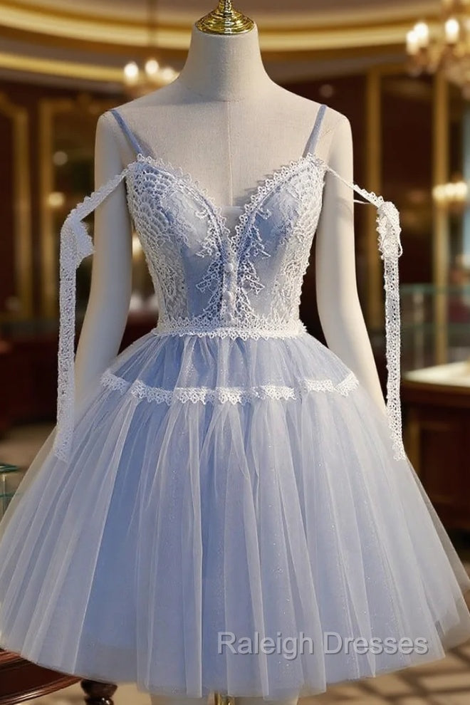Blue Tulle Lace Straps Homecoming Dress Main image