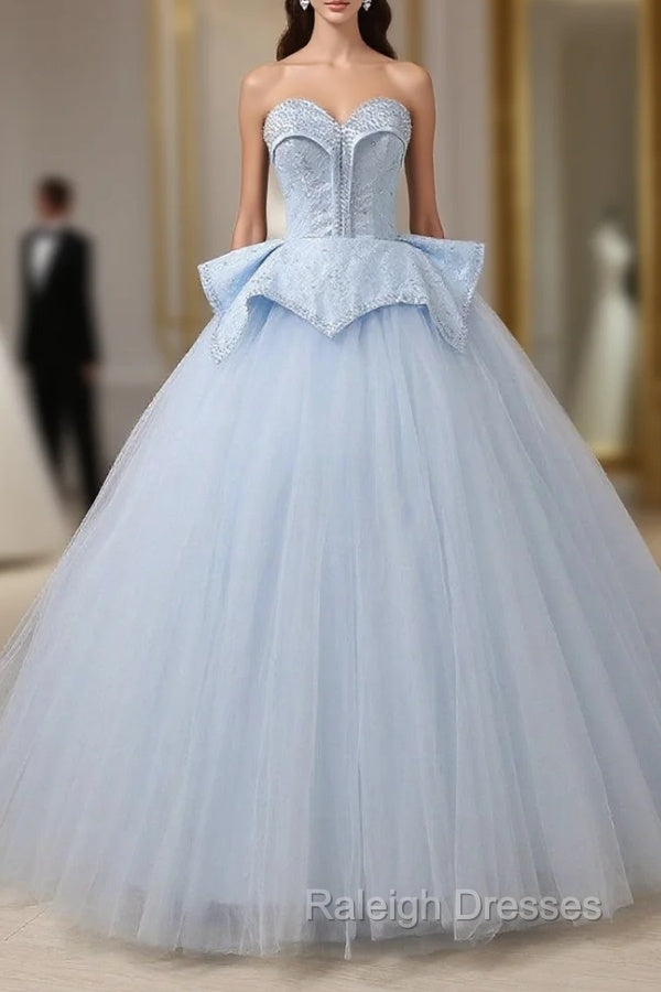 Blue Tulle Lace Up Sweetheart Ball Gowns Beading Wedding Dress Main image