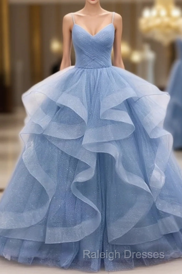 Blue Tulle Layers Long Party Dress Prom Dress, Beautiful Sweet 16 Dresses Main image