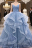 Blue Tulle Layers Long Party Dress Prom Dress, Sweet 16 Dresses