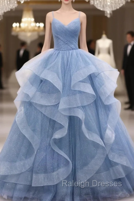 Blue Tulle Layers Long Prom Dress, Sweet 16 Dresses Secondary image