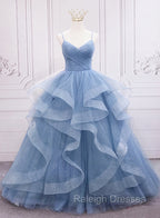 Blue Tulle Layers Long Prom Dress, Sweet 16 Dresses