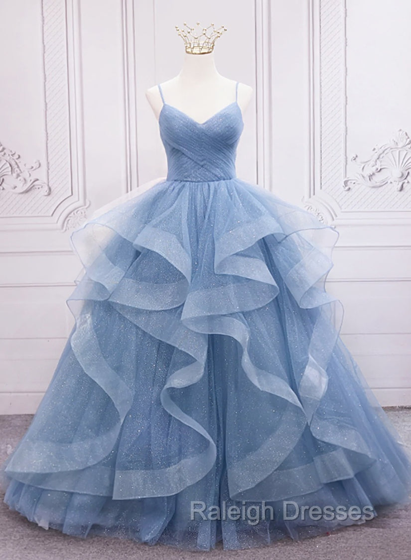 Blue Tulle Layers Long Prom Dress, Sweet 16 Dresses