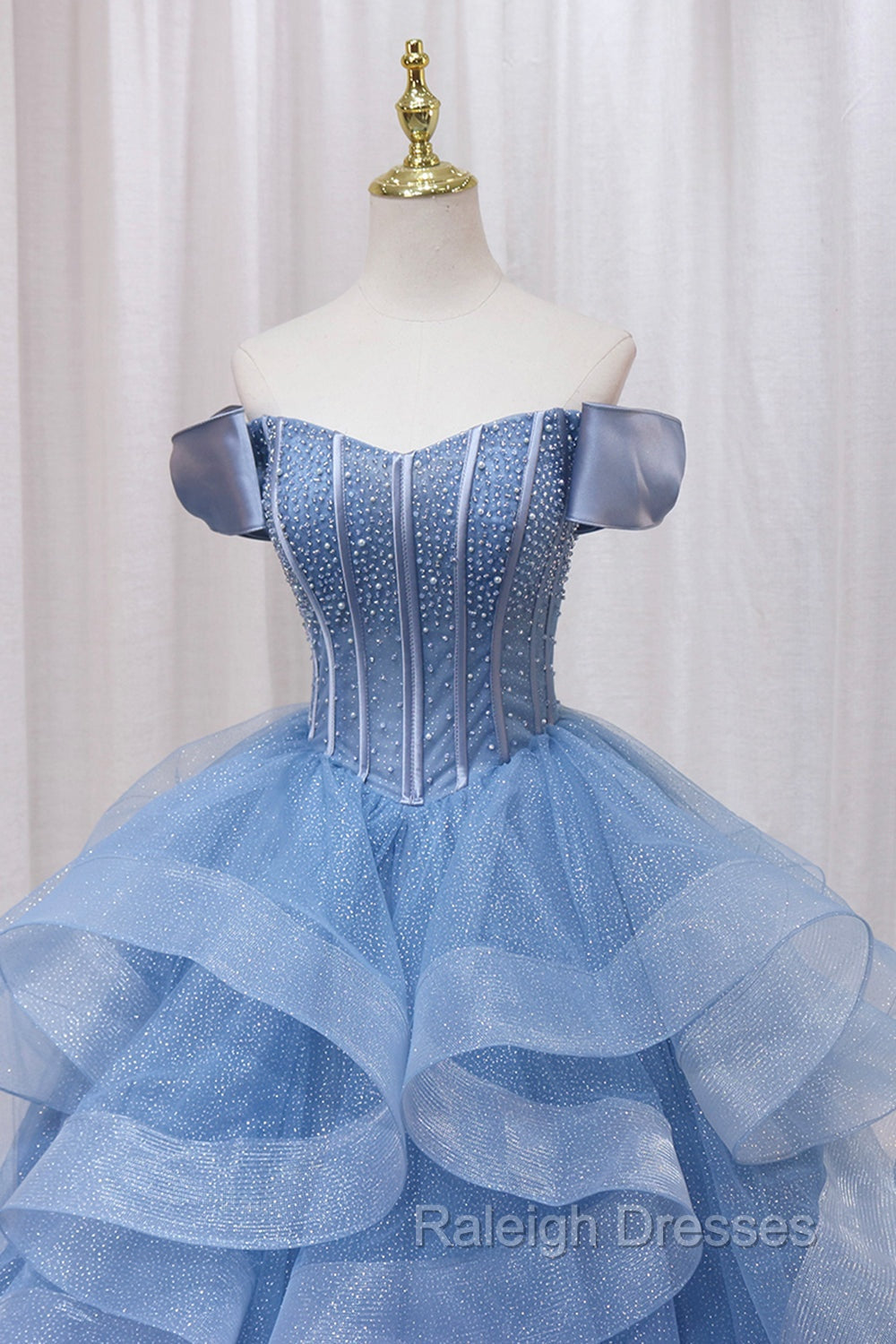 Blue Tulle Layers Long Prom Gowns, A Line Blue Prom Dress Secondary image