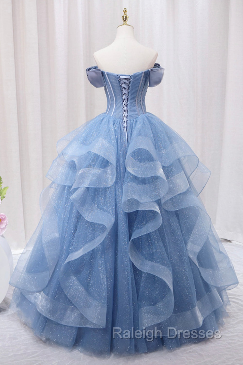 Blue Tulle Layers Long Prom Gowns, A Line Blue Prom Dress