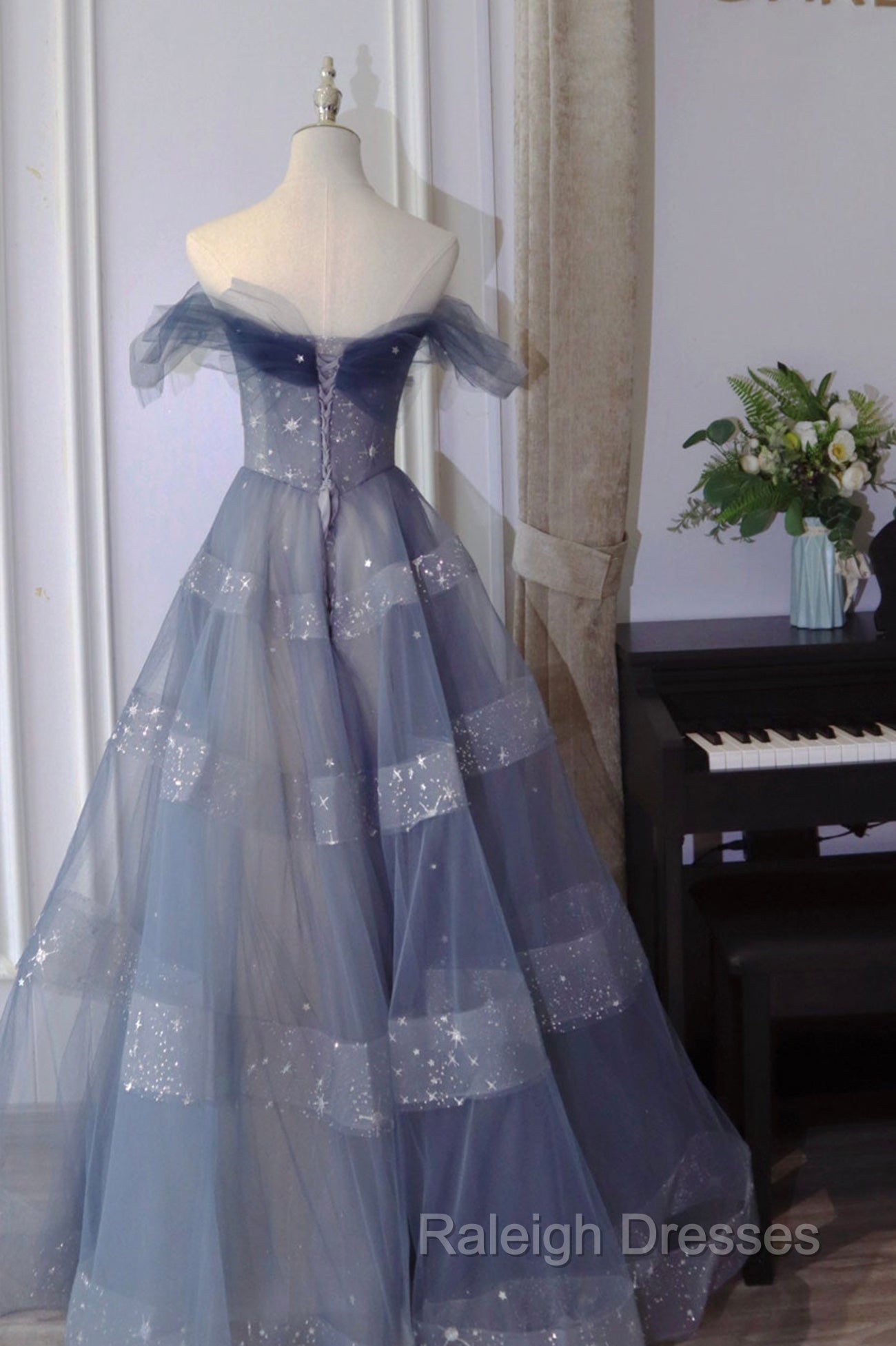 Blue Tulle Long A-Line Prom Dress Secondary image