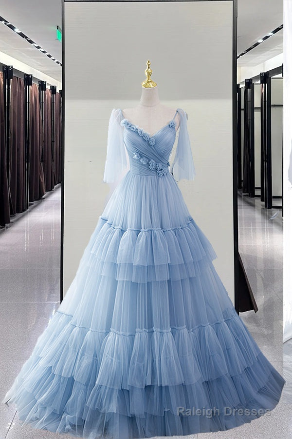 Blue Tulle Long A Line Prom Dress Blue Prom Dress Secondary image