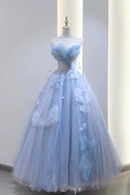 Blue Tulle Long A-Line Prom Dress Party Dress, Beautiful Blue Evening Dress
