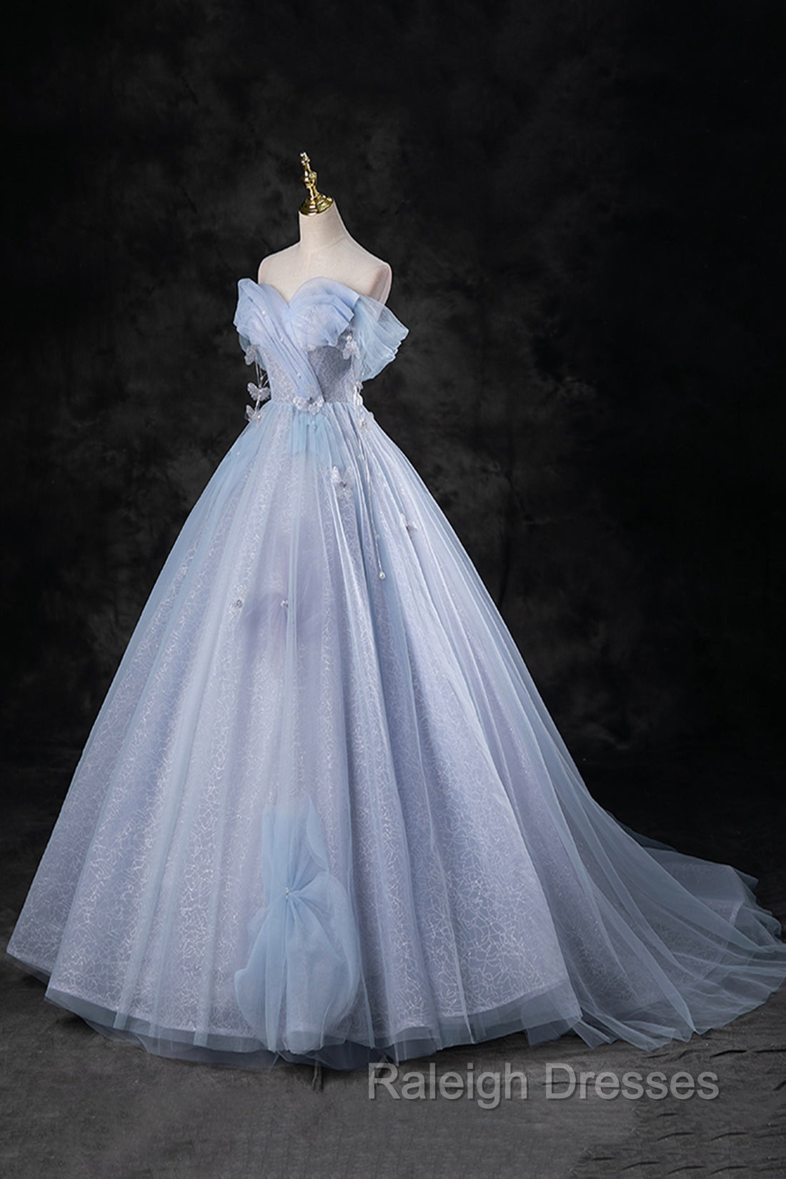 Blue Tulle Long A-Line Prom Dress Party Dress, Beautiful Off the Shoulder Blue Evening Dress Secondary image