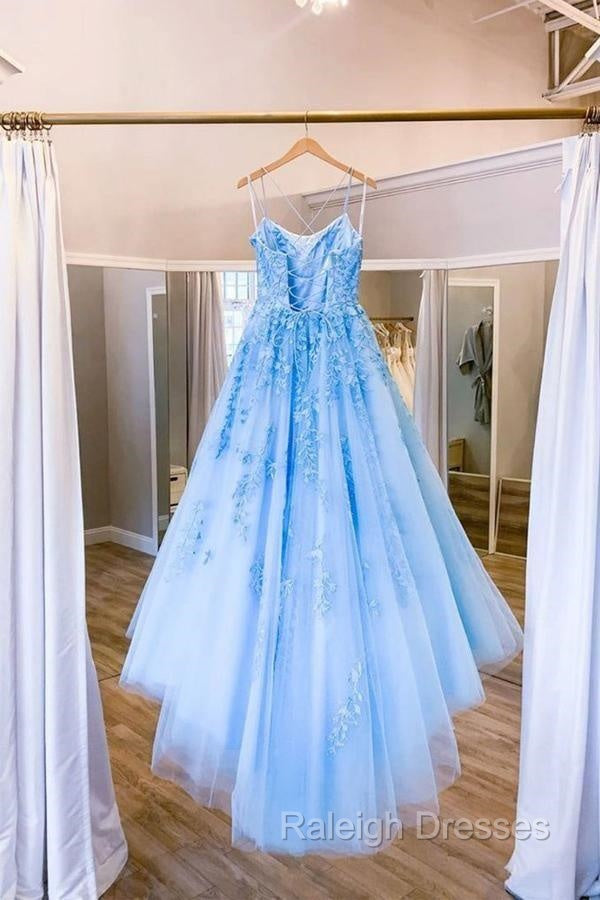 Blue Tulle Long Backless A Line Prom Dress Evening Dress Secondary image