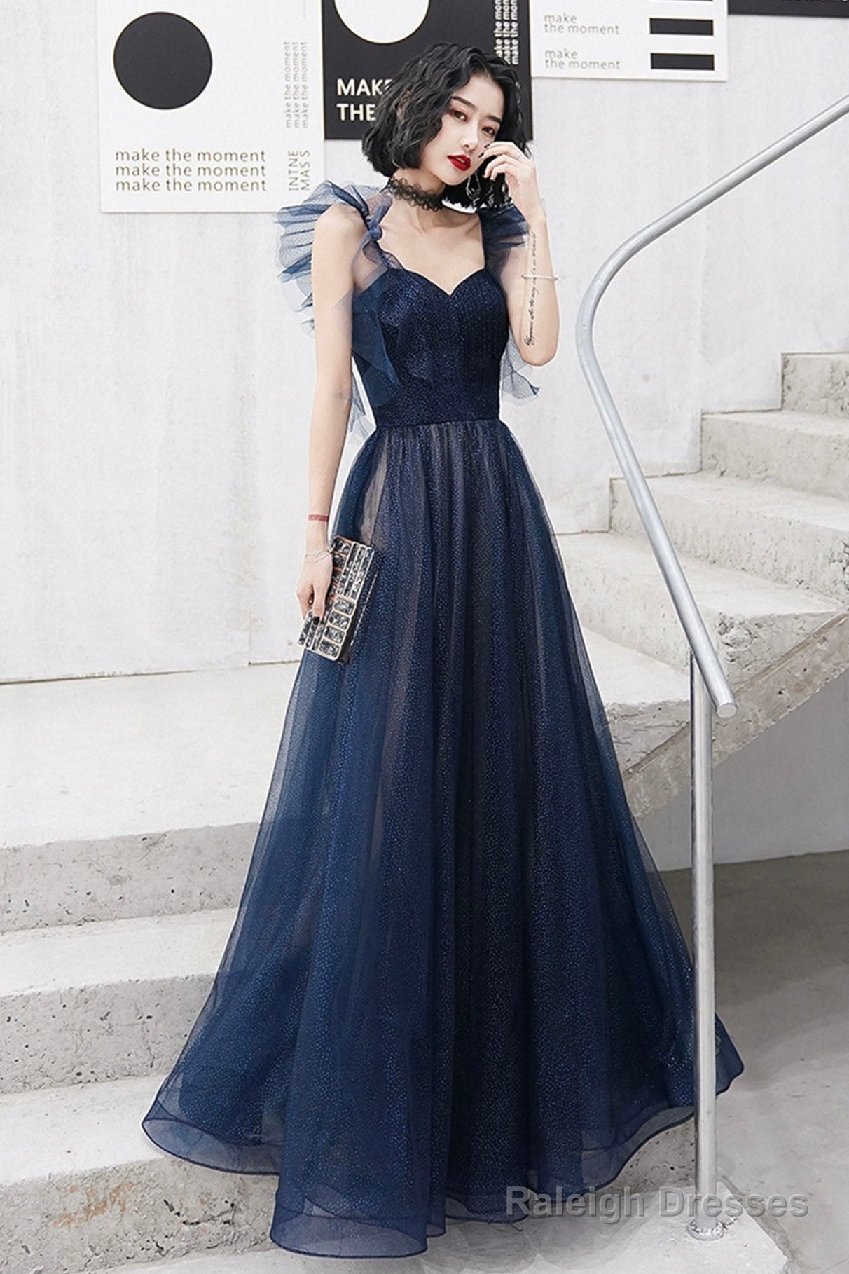 Blue Tulle Long Floor Length Prom Dress, A-Line Evening Dress Secondary image
