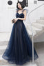 Blue Tulle Long Floor Length Prom Dress, A-Line Evening Dress