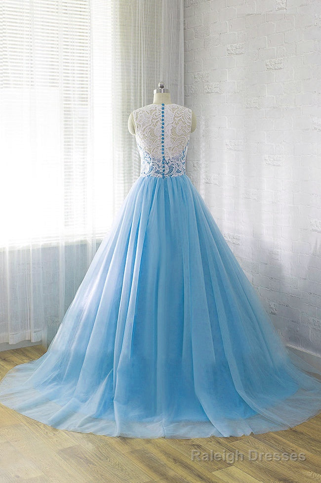 Blue Tulle Long Lace Prom Dress, Charming Ball Gown Party Gowns, Prom Dress Secondary image