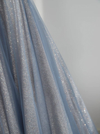 Blue Tulle Prom Dresses Long A-Line Off The Shoulder Prom Dresses