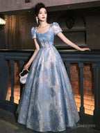 Blue Tulle Long Prom Dress, Beautiful A-Line Evening Party Dress