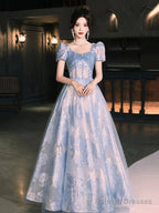 Blue Tulle Long Prom Dress, Beautiful A-Line Evening Party Dress