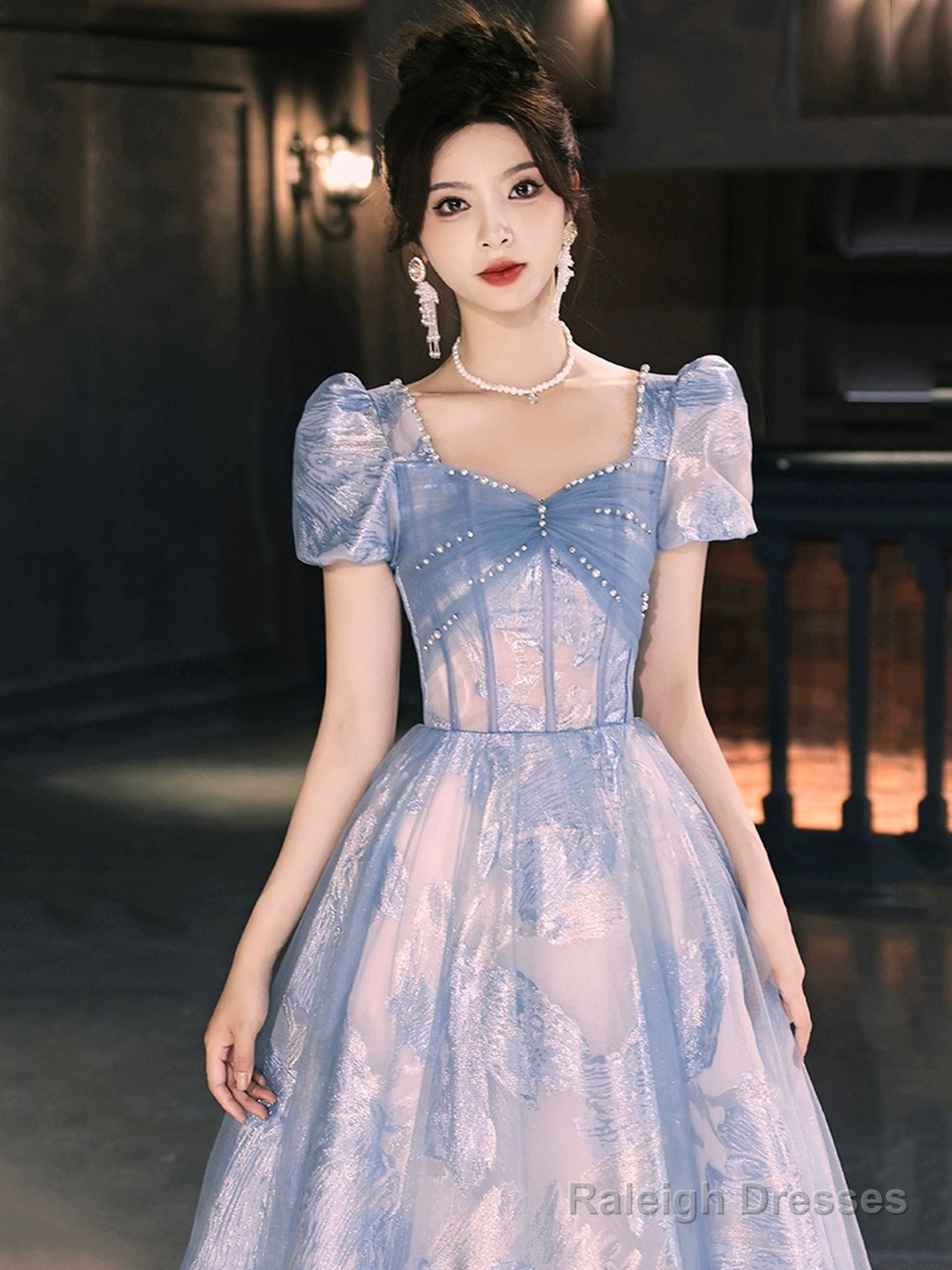 Blue Tulle Long Prom Dress, Beautiful A-Line Evening Party Dress