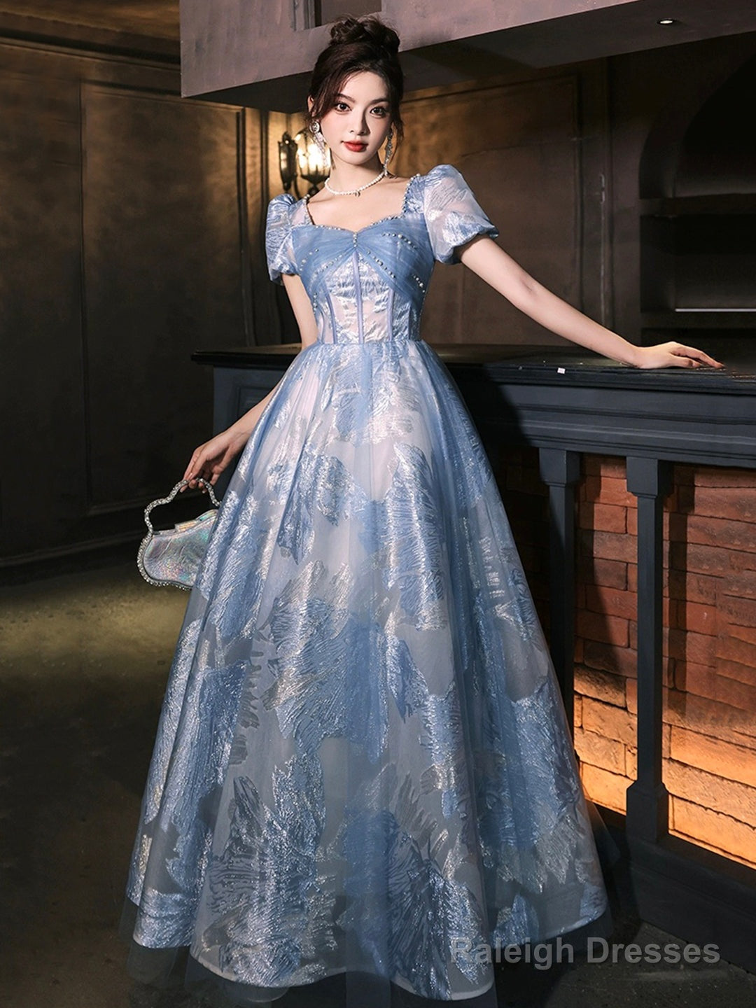 Blue Tulle Long Prom Dress, Beautiful A-Line Evening Party Dress