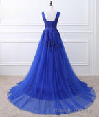Blue Tulle Long Prom Dress , Blue Formal Gowns