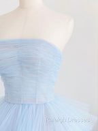 Blue Tulle Long Prom Dress, Blue Tulle Ball Gown Evening Dresses