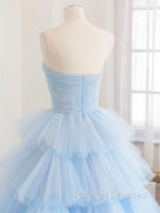 Blue Tulle Long Prom Dress, Blue Tulle Ball Gowns Prom Dresses