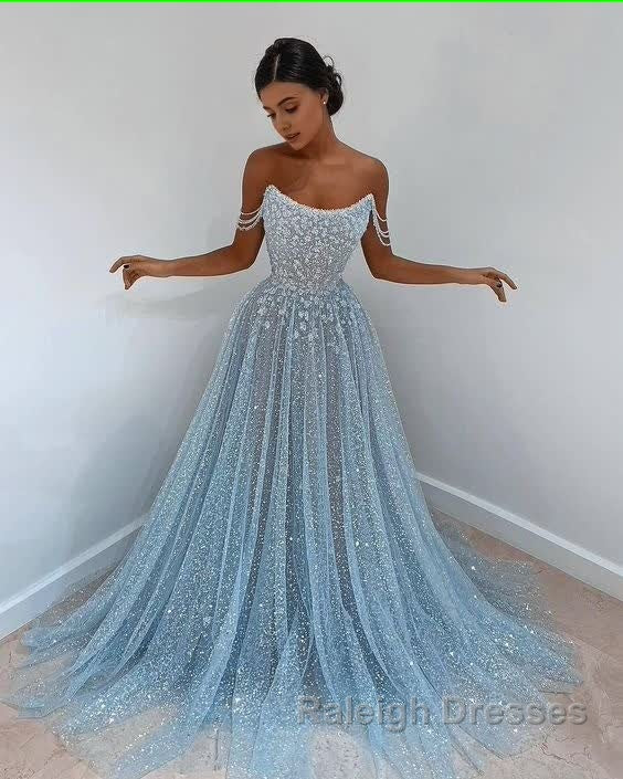 Blue tulle long prom dress, blue tulle evening dress Secondary image