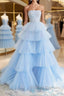 Blue tulle long prom Dresses blue tulle Prom Dresses