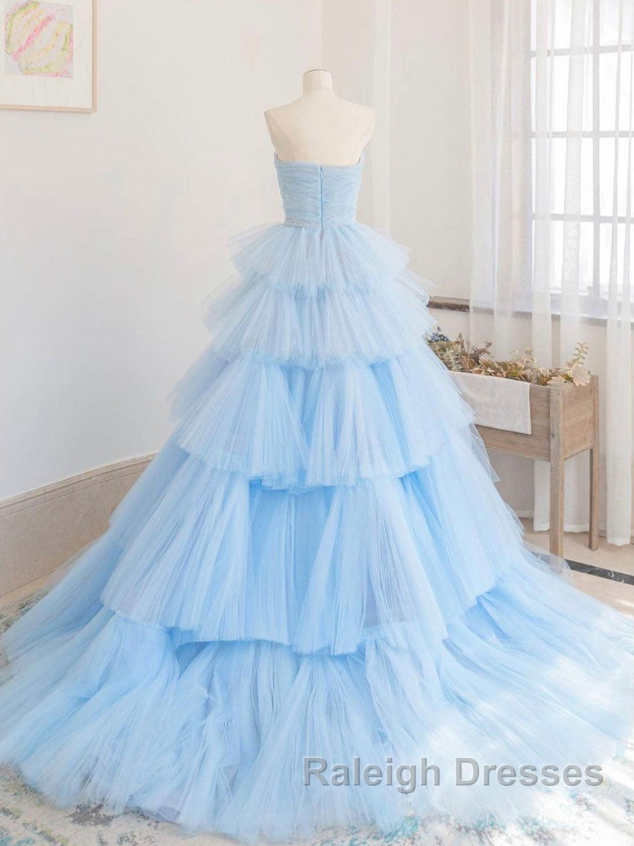 Blue tulle long prom dress, blue tulle evening dress Main image
