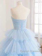 Blue tulle long prom dress, blue tulle evening dress