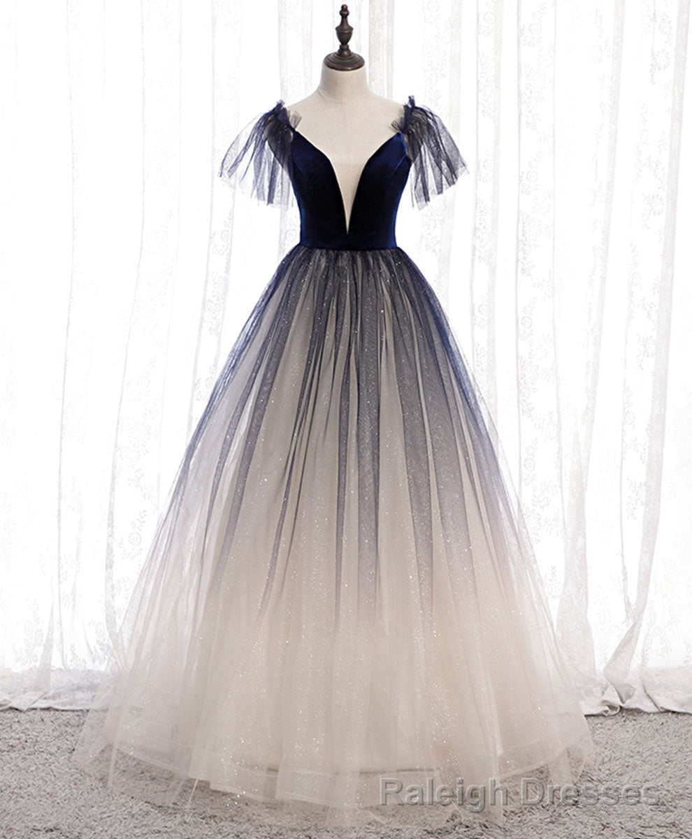 Blue Tulle Long Prom Dress Blue Tulle Formal Dress