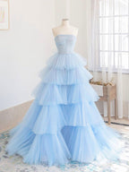 Blue Tulle Long Formal Prom Dress Blue Tulle Long Prom Dress