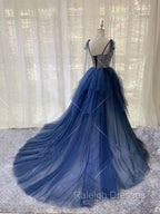 Blue Tulle Long Prom Dress, Blue Tulle Long Prom Dress