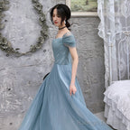 Blue Tulle Long Prom Dress, Evening Dress