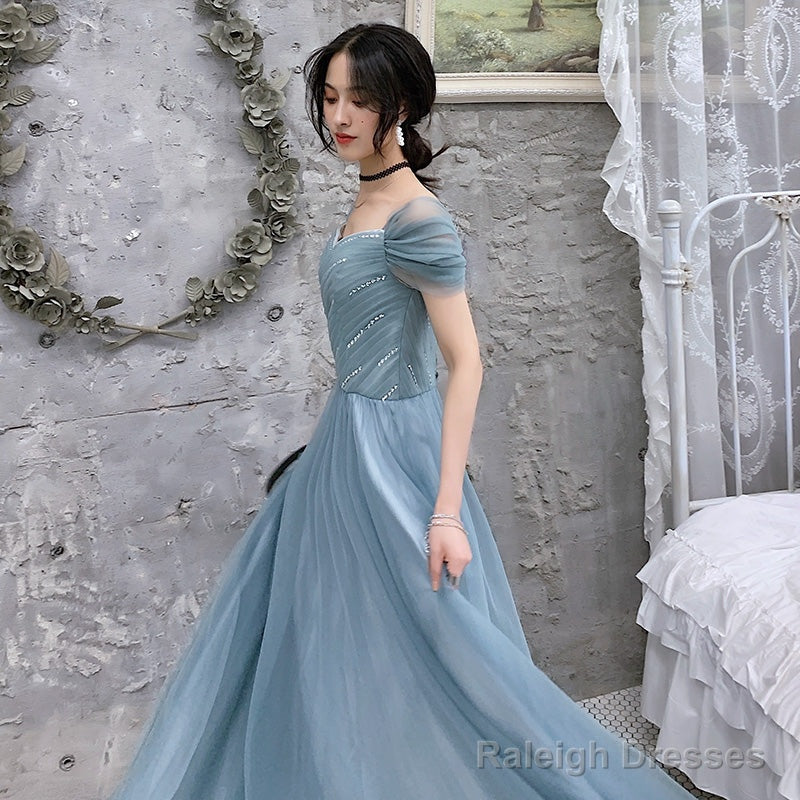 Blue Tulle Long Prom Dress, Evening Dress