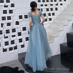 Blue Tulle Long Prom Dress, Evening Dress