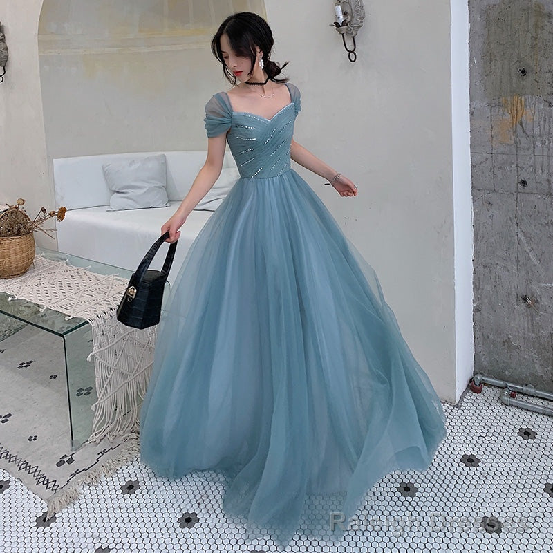 Blue Tulle Long Prom Dress, Evening Dress
