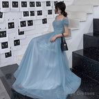 Blue Tulle Long Prom Dress, Evening Dress