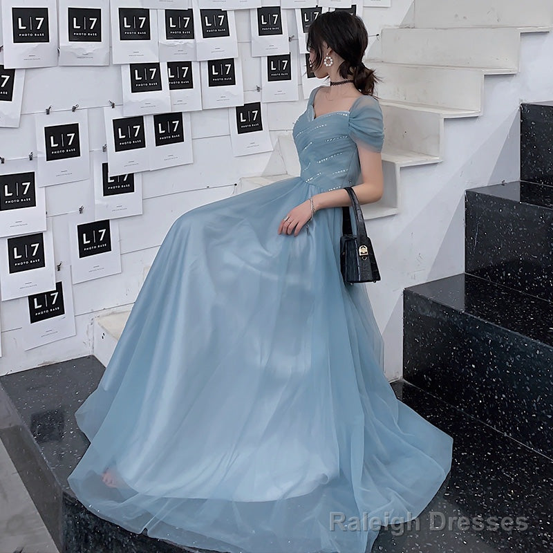 Blue Tulle Long Prom Dress, Evening Dress