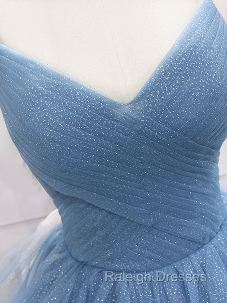 Blue Tulle Long Prom Dresses, Blue Tulle Formal Dresses Sweet 16 Dress