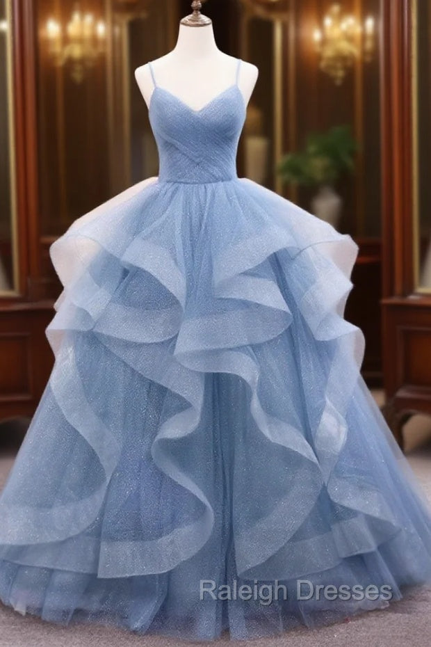 Blue Tulle Long Prom Dresses, Blue Tulle Formal Dresses Sweet 16 Dress Main image