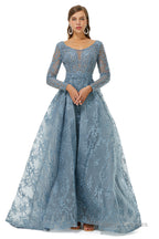 Tulle Long Sleeve Appliques Beading Prom Dresses