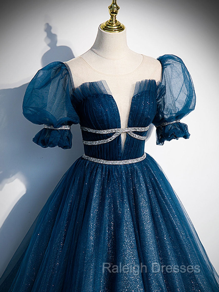 Blue Tulle Off Shoulder Long Prom Dresses Blue Tulle Prom Dresses