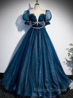 Blue Tulle Off Shoulder Long Prom Dresses Blue Tulle Prom Dresses