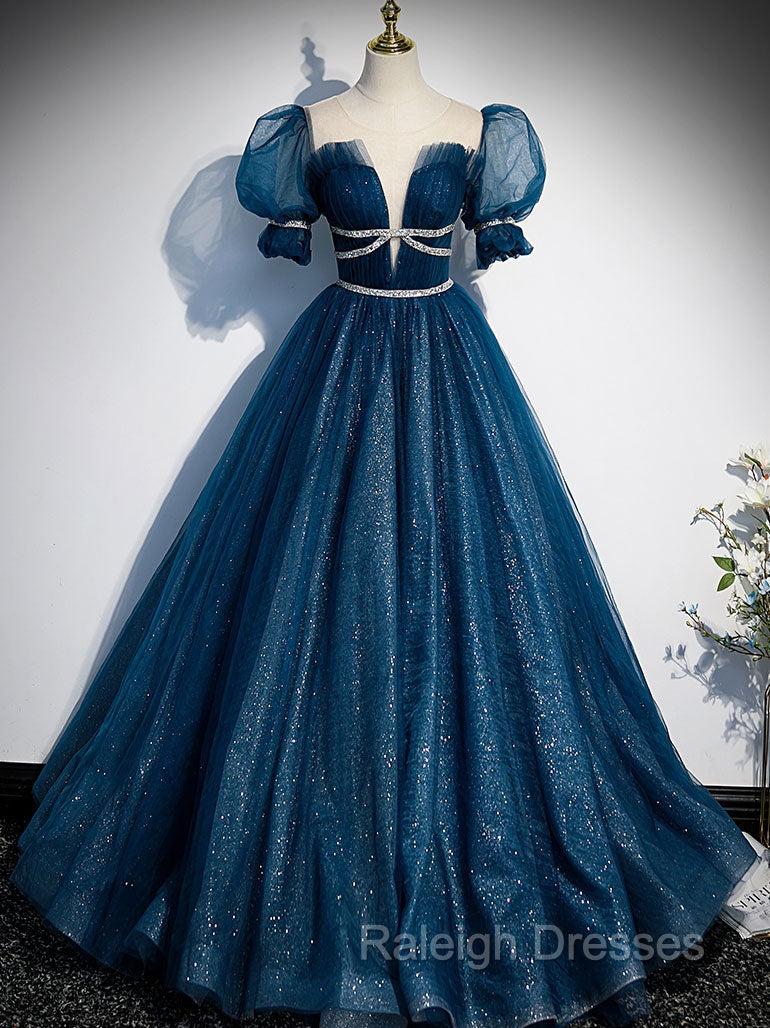 Blue Tulle Off Shoulder Long Prom Dresses Blue Tulle Prom Dresses