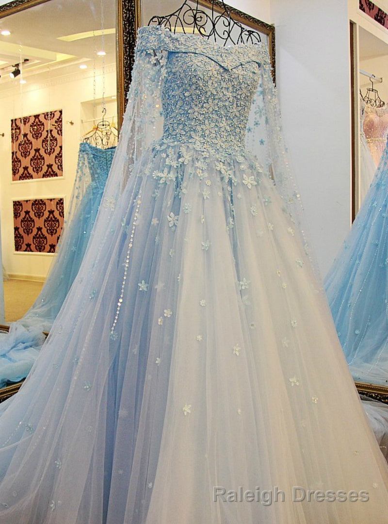 Blue Tulle Off The Shoulder Appliques Beading Wedding Dress Main image