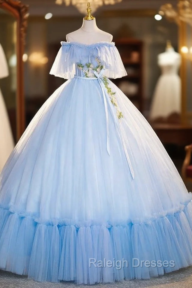 Blue Tulle Off the Shoulder Appliques Quinceanera Dress Main image