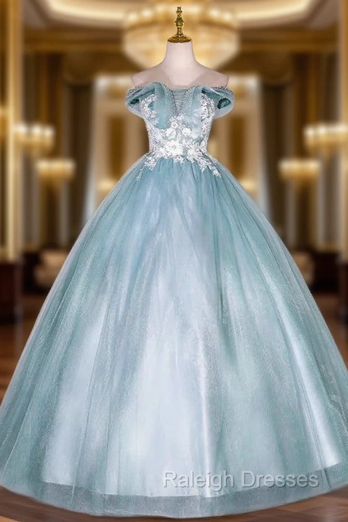 Blue Tulle Off the Shoulder Beading Quinceanera Dress