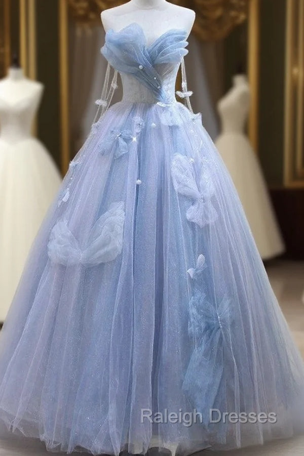 Blue Tulle Off the Shoulder Butterfly Prom Dress