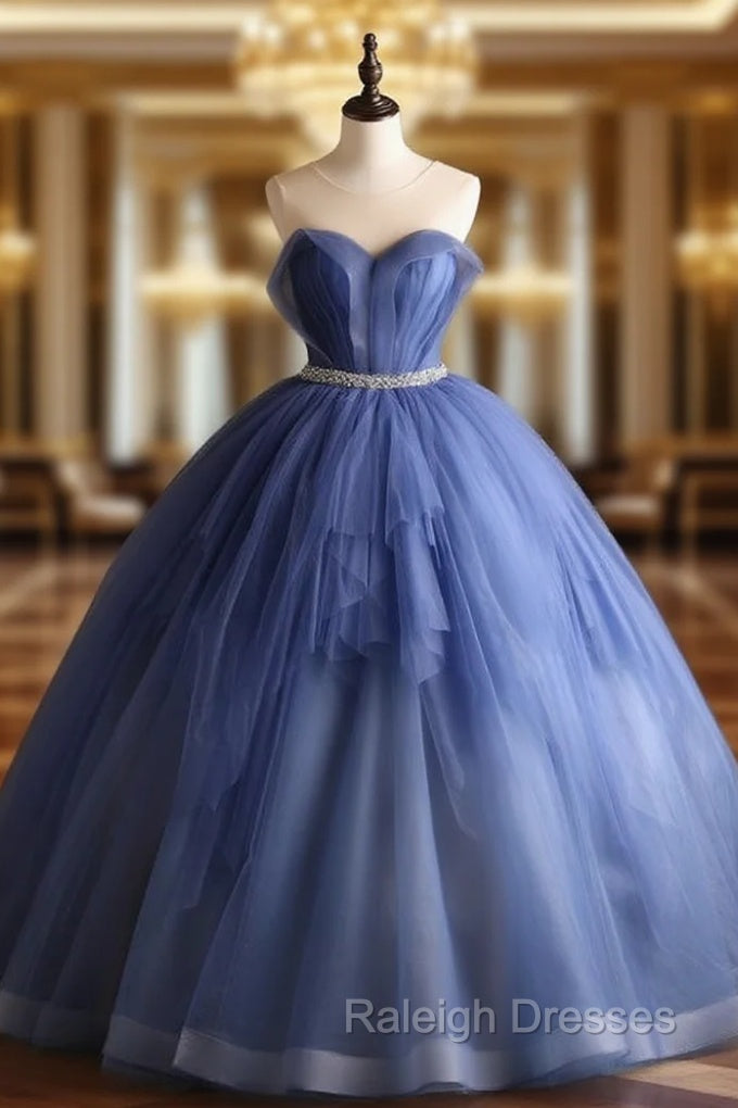 Blue Tulle Pleats Backless Beading Quinceanera Dress Main image